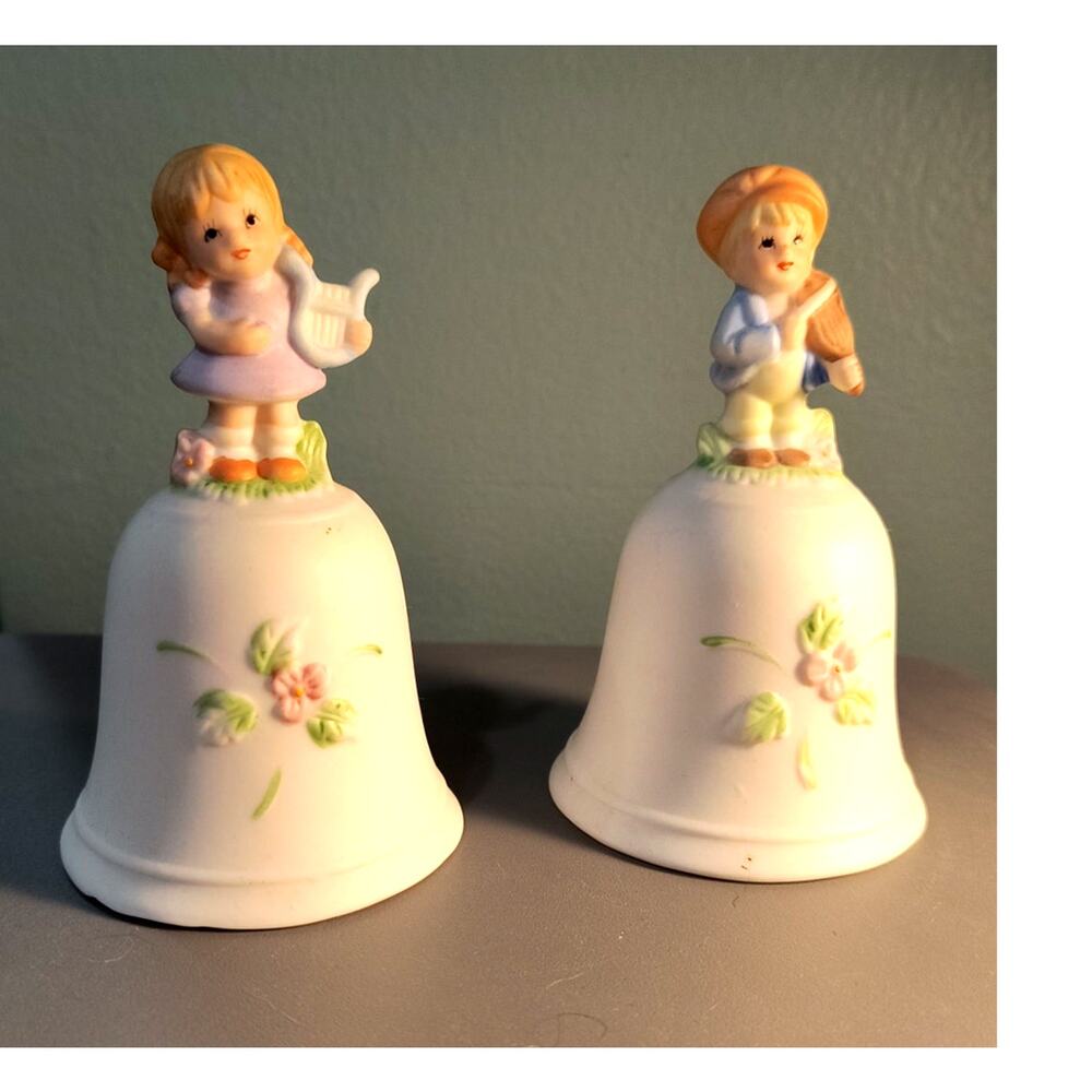 761. HomeCo Boy and Girl Set Hand Bells  Porcelain